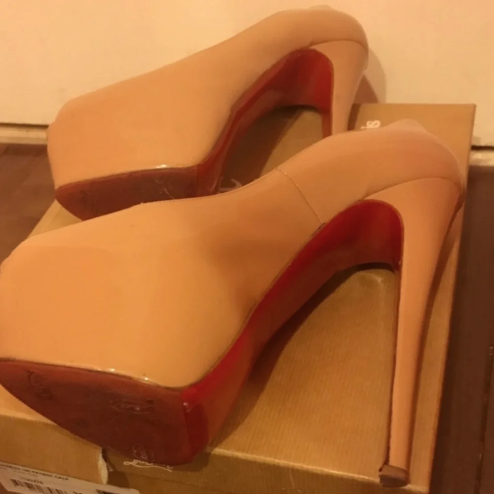 Christian Louboutin Beige Peep-Toe Platforms
